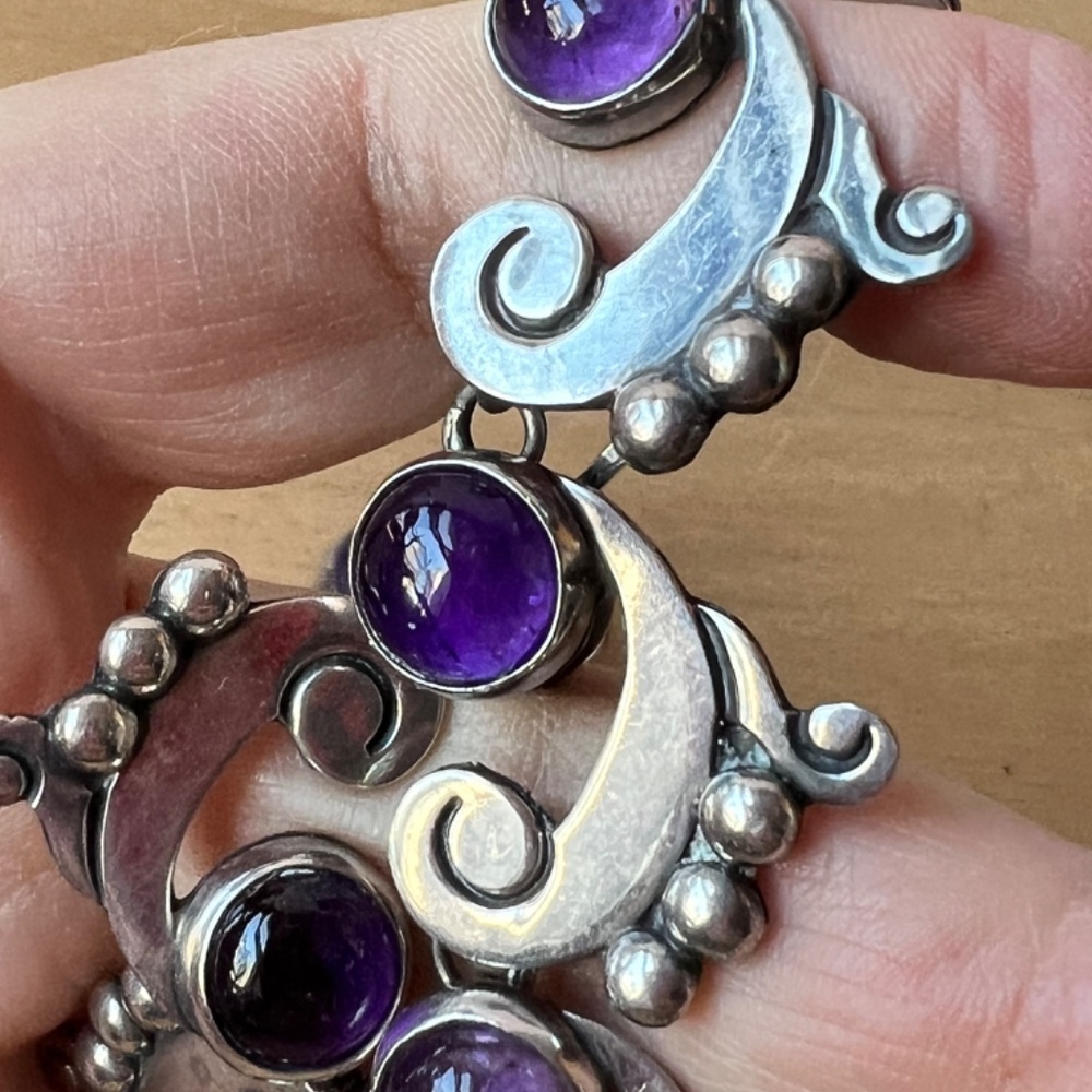 FELIPE MARTINEZ TAXCO 1940'S AMETHYST STERLING NECKLACE AND BRACELET SET MEXICO - Picture 12 of 16